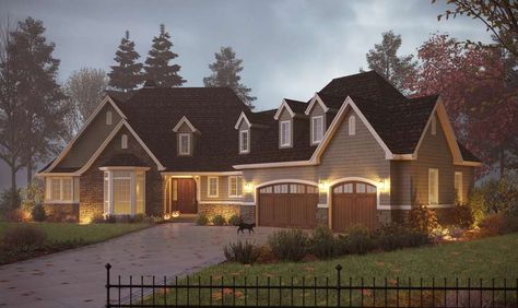 Sought After Angled Garage Plan Plan 1234C - The Yacolt Angled Garage House Plans, Angled Garage House, Open Kitchen Dining Room, Angled Garage, Starter House, English Country Home, Shingle Style Homes, Nice Homes, Garage House Plans