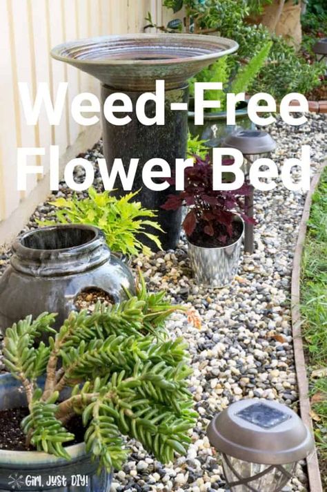 Click to see the simple 8 Steps for creating a low maintenance DIY weed-free flower bed. Great rock flower bed for front of yard and perfect for beginners. #GirlJustDIY #flowerbedideas #rockflowerbeds #diyflowerbed Flower Beds Low Maintenance, Rock Bed Garden Ideas, Rock Beds In Front Of House, Front Yard Flower Beds Against The House Low Maintenance, Rock Flower Beds Ideas, Rock Garden Front Of House, Maintenance Free Flower Bed, Diy Rock Garden Ideas Flower Beds, Rock Filled Flower Beds