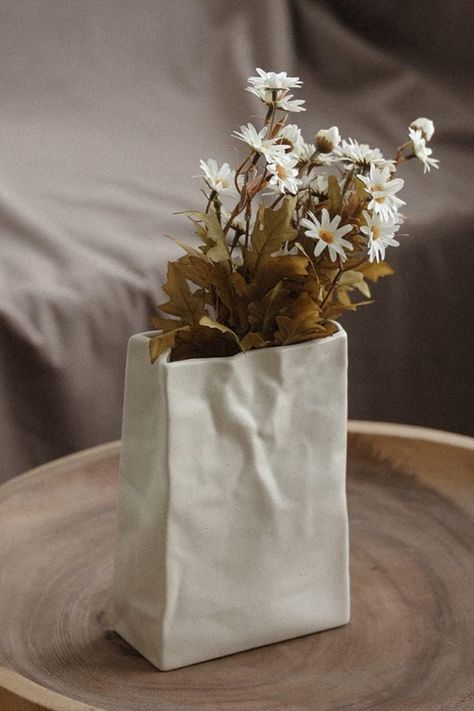 home decor, vase, neutral aesthetic, beige, cream, home goods Paper Bag Design, Crumpled Paper, Vase Large, Crinkle Paper, Ceramics Ideas Pottery, Table Vases, Vases And Vessels, Large Vase, Ceramic Table