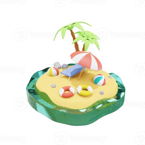 Beach 3D Icon Travel and Holidays 3d Icons, Illustration Inspiration, Week 1, 3d Illustration, Icon Illustration, Design Element, Free Png, The Beach, Royalty