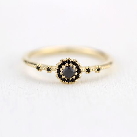 Simple Halo Engagement Ring, Simple Unique Engagement Rings, Engagement Ring Black Diamond, Engagement Ring Black, Black Spinel Ring, Black Diamond Engagement Ring, Black Stone Ring, Black Engagement Ring, Diamond Pendant Sets