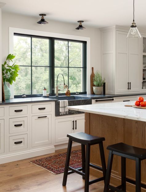 kitchen, white cabinetry, black stools Kitchen Remodel Idea, White Cabinets, Kitchen Style, Home Decor Kitchen, Dream Kitchen, A Kitchen, Kitchen Renovation, Kitchen Inspirations, New Kitchen