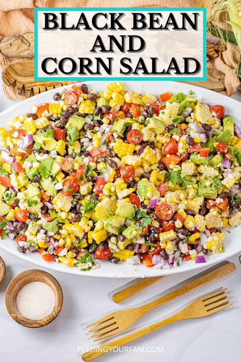 Lime Salad Recipes, Corn And Bean Salad, Black Bean And Corn Salad, Bean And Corn Salad, Black Bean Corn Salad, Black Bean Salad Recipe, Fresh Corn Salad, Zesty Salad, Corn Side Dish