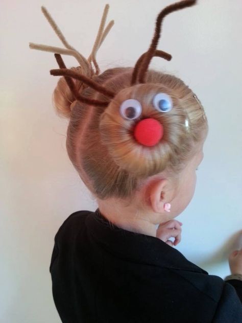 Christmas Hairstyles, Peinados Fáciles Para Cabello Corto, Christmas Hair, Holiday Hairstyles, Red Nosed Reindeer, Everyday Hairstyles, Crazy Hair, Christmas Cheer, Kids Hairstyles