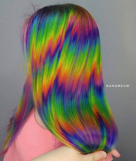 AMAZING rainbow glitch hair by the talented @nanameuw #lunartides #rainbowhair #glitchhair Rainbow Glitch, Layered Haircuts With Bangs, Layered Hair With Bangs, Rainbow Hair Color, Art Hair, Long Face Hairstyles, Face Shape Hairstyles, Dark Red Hair, Lavender Hair