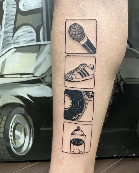 Multidisciplinary Since 1997 on Instagram: “This #4elements of #hiphop goes to New Orleans 👊 thanks Dennis to drop at @saudade_tattoo_bcn today  @electricinkeurope @electricink…” Old School Rap Tattoo, Hip Hop Inspired Tattoos, Hiphop Tattoo Old School, Hiphop Tattoo Ideas, Hop Tattoo Ideas, Hip Hop Tattoo Ideas, Hip Hop Tattoos, Funk Tattoo, Saudade Tattoo