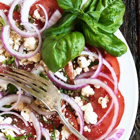 Summer Salads - Seasons and Suppers Tomato Feta Salad, Baked Parmesan Tomatoes, Feta Salad Recipe, Fresh Tomato Recipes, Creamy Potato Salad, Summer Tomato, Feta Salad, Summer Salad Recipes, Summer Salad