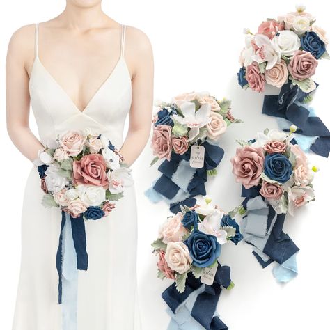 PRICES MAY VARY. Ideal Bridesmaid Bouquet for Wedding - This dusty rose and navy bouquet for bridesmaid is well made of high quality silk and foam, suitable for different occasions. Our wedding bouquet will make you and girls more elegant, bringing a dreamy sweet atmosphere to your wedding. Elegant Artificial Flower - This pre-made flower bouquets decorated with variety of roses and different types of greeny, enriching the color of the bouquet. Well-made material enhance the texture of flower bo Wedding Bouquets For Bridesmaids, Bouquets For Bridesmaids, Navy Blue Wedding Bouquets, Maid Of Honor Bouquet, Navy Blue Bouquet, Artificial Flower Wedding Bouquets, Rose Bridesmaid Bouquet, Navy Bouquet, Dusty Rose Bridesmaid