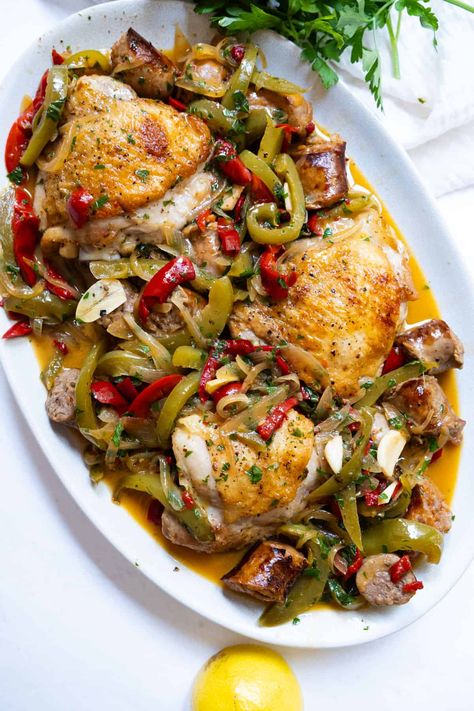 Restaurant-Style Chicken Scarpariello - always from scratch Chicken Scappolini, Chicken Scaparielo, Italian Sausage And Chicken, Chicken Scarpariello Recipe, Chicken Scarpariello, Italy Recipes, Chicken Sausage Recipes, Chicken Saltimbocca, Holy Cannoli