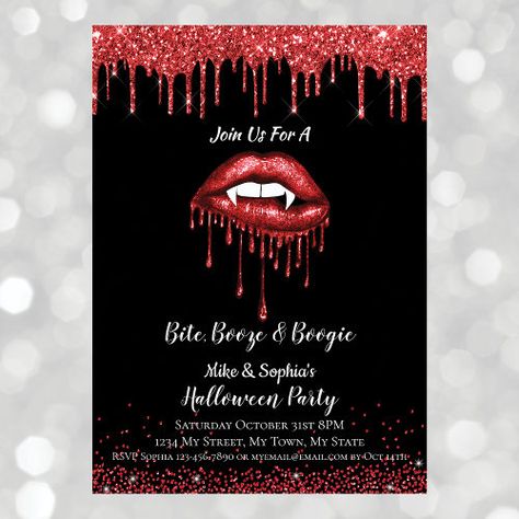 $2.92 | Vampire red glitter lips adult Halloween party | Halloween Gift | adult halloween party, red vampire glitter drip lips, fangs, blood dripping, october holiday, black, bite, gothic, glamour, sparkle Red Glitter Lips, Adult Halloween Invitations, Adult Halloween Party Invitations, Red Vampire, Vampire Party, October Holidays, Invitation Halloween, Halloween Party Invitation, Adult Halloween Party