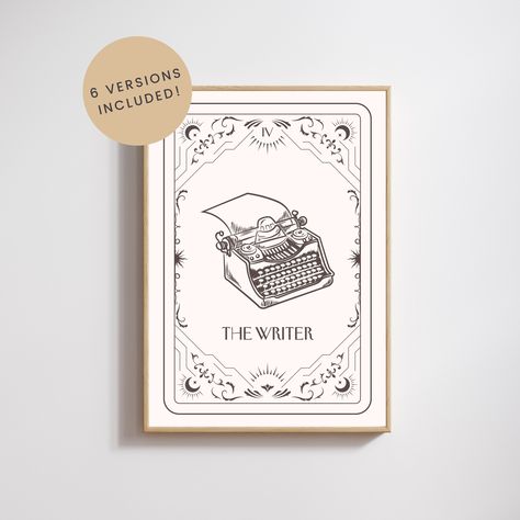 https://etsy.me/3BjywAO 📚🖋️📖✒️📜 Introducing our series of tarot-inspired prints, featuring 'The Writer' in place of traditional tarot figures. Perfect for writers and tarot enthusiasts, 'The Writer Tarot Card' print adds a whimsical and inspiring touch to your desk or writing corner. With six different versions—featuring a typewriter, a quill, a pen in hand, a laptop, a lady author, and a design with words written in an old-fashioned style—this print makes a great gift for writers! #writer ... Typewriter Art, Writing Corner, Author Gifts, Card Print, Old Frames, The Writer, Make Happy, Tarot Card, Typewriter