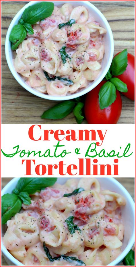 Creamy Tomato & Basil Tortellini Tortellini Cream Cheese, Creamy Tomato Basil Tortellini, Tomato Basil Tortellini, Cheese Tortellini, Tortellini Soup, Diced Tomatoes, Tomato Basil, Diced Tomato, Grated Parmesan Cheese