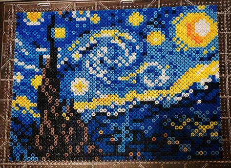 Starry Night Perler Beads, Disney Fuse Bead Patterns, Hama Beads Patterns Harry Potter, Starry Night Pixel Art, Hexie Patterns, Melt Beads Patterns, Hamma Beads Ideas, Easy Perler Bead Patterns, Easy Perler Beads Ideas