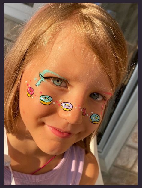 Donut Face Paint, Side Of Face, Paint Makeup, Paint Themes, Face Paint Makeup, Kids Face Paint, Face Face, Art Face, Face Painting Designs