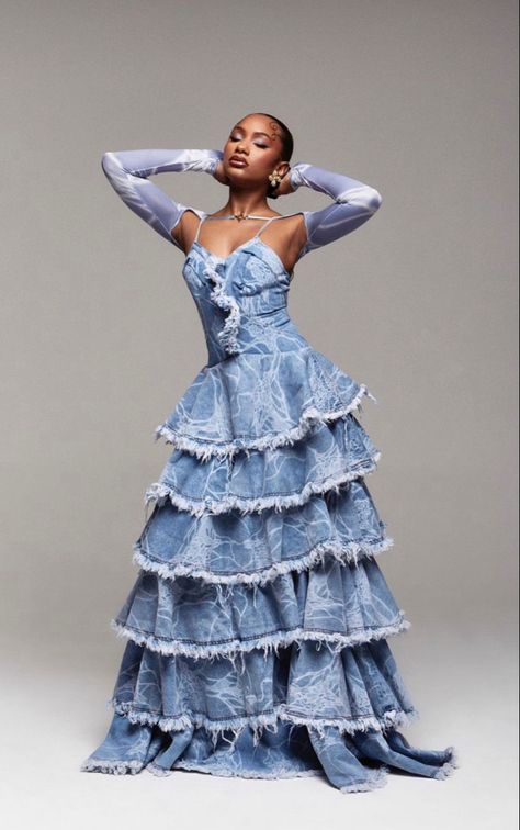 Denim Fashion Runway, Denim Wedding Dresses, Drag Outfits, Denim Wedding, Denim Inspiration, Denim Ideas, Denim Chic, Recycled Fashion, Upcycled Fashion