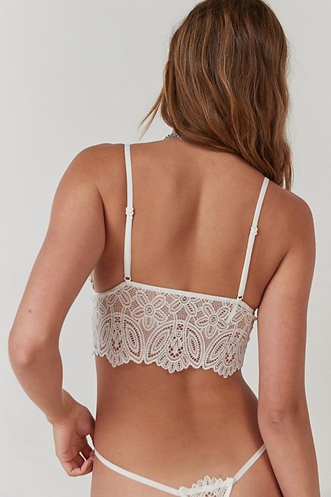 Delicate Battenberg lace tops this Out From Under wireless bralette with sheer lace detailing. Exclusively at Urban Outfitters. Features Out From Under Battenberg lace bralette Lacey wireless bralette Plunge v-neck Sheer lace back Adjustable straps UO exclusive Content + Care 90% Cotton, 10% spandex Machine wash Imported Size + Fit Model in White is 5'10.5" and wearing size Small Measurements taken from size Small Chest: 26" | Out From Under Battenberg Lace Bralette in White, Women's at Urban Outfitters Battenberg Lace, Men's Shoes Accessories, White Bralette, Women Men Shoes, Lace Back, Small Chest, Lace Bralette, Lace Tops, Sheer Lace