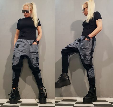 Cyberpunk Pants Female, Cyberpunk Pants, Cargo Women, Gothic Pants, Punk Pants, Baggy Trousers, Pants Loose, Women Pants, Pantalon Large