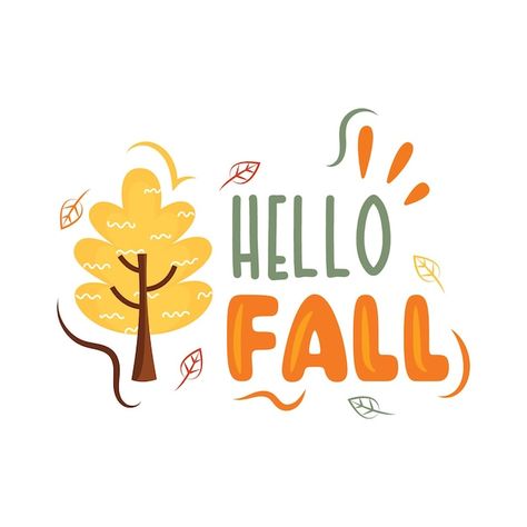 Vector hello fall typography with autumn... | Premium Vector #Freepik #vector Fall Typography, Autumn Wallpaper, Autumn Tree, Wave Goodbye, Hello Fall, Autumn Trees, Hello Autumn, Vector Photo, Premium Vector