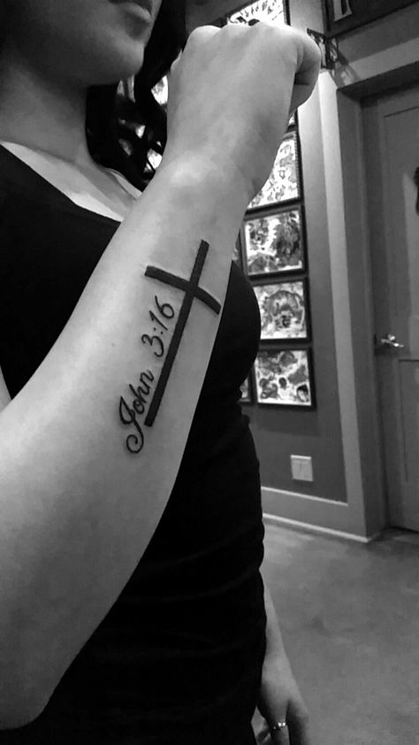 John 3 16 Tattoo Women, John 13 7 Tattoo, John 3 16 Tattoo, Christian Cross Tattoos, Christian Tattoos Small, Cruces Tattoo, Small Cross Tattoo, Tattoo Fine Line, Forearm Tattoo Quotes