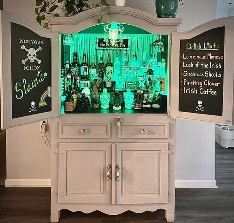 Diy Bar Cart Cabinet, Tv Cabinet To Bar, Booze Cabinet Ideas, Diy Tv Cabinet Makeover, Armoire Converted To Bar, Tv Cabinet Bar, Armoire Bar Diy, In House Bar Ideas, Liquor Cabinet Makeover