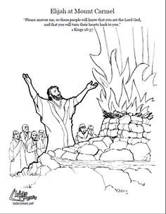 Elijah on Mount Carmel. Coloring page, script and Bible story. http://kidscorner.reframemedia.com/bible/stories/elijah-on-mount-carmel/ Elijah Bible, Bible Coloring Sheets, Sunday School Coloring Pages, Coloring Pages For Grown Ups, Bible Story Crafts, Carmel Color, Mount Carmel, Bible Coloring Pages, Childrens Bible