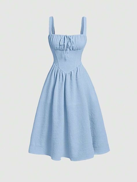 Free Returns ✓ Free Shipping✓. SHEIN MOD Solid Ruched Bust Cami Dress- undefined at SHEIN. Convocation Dress, Flare Dress Casual, Light Blue Dresses, Shein Dress, Cami Dress, Corset Dress, Rapunzel, Women Dresses, Princess Dress