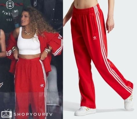 Super Bowl: LVIII Blake Lively's Red Adidas Trackpants Adidas Red Pants Outfit, Trackpants Adidas Outfit, Red Adidas Pants Outfit, Red Adidas Outfit, Red Adidas Pants, Adidas Track Pants Outfit, Adidas Pants Outfit, Looks Adidas, Track Pants Outfit