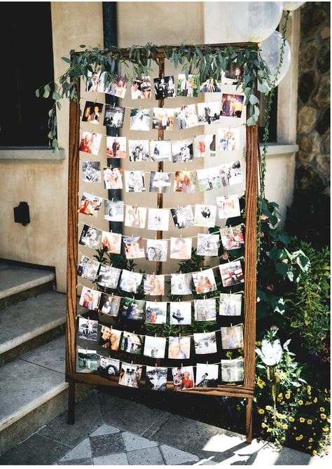 Grad Party Theme, Wedding Photo Walls, Photo Collage Diy, Wedding Photo Collage, Getaway Wedding, Backyard Graduation Party, Polaroid Wedding, Wedding Photo Display, Logo Foto