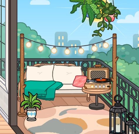 Toca Boca Balcony Ideas, Plants And Lights, Aesthetic Balcony, Ideas Toca Boca, Corkboard Ideas Decor, Apps For Teens, Wet Felting Projects, Toca Life, Face Mug