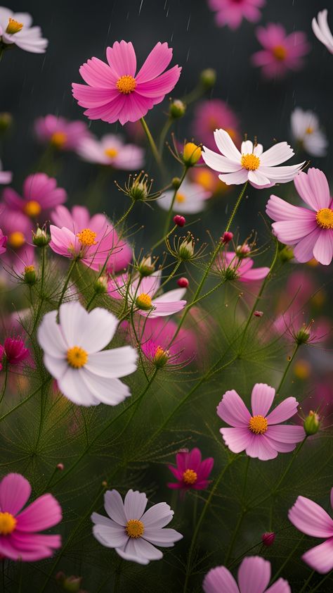 Cosmos Flowers Aesthetic, Zoom Wallpaper, Wet Flowers, Wild Flower Meadow, Purple Flowers Wallpaper, Beautiful Flowers Images, Cosmos Flowers, Flowers Photography Wallpaper, Lovely Flowers Wallpaper