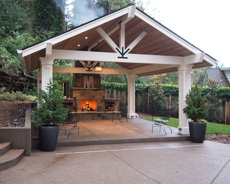 Detached Backyard Covered Patio, Attached Pavilion To House, Outdoor Patio Designs, Outdoor Pavilion, Backyard Fireplace, Pavilion Design, Backyard Gazebo, Backyard Pavilion, Pergola Patio