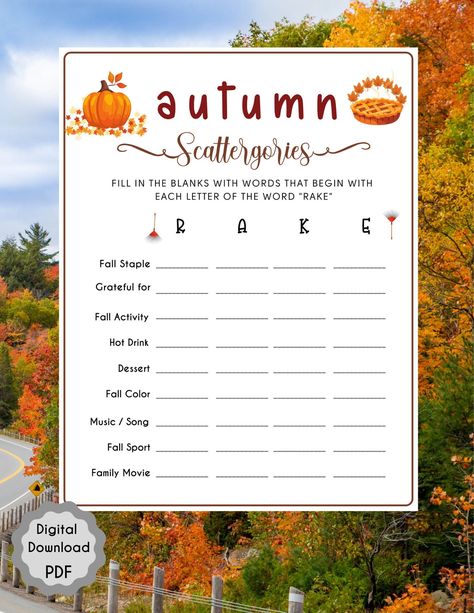 Autumn Scattergories Game | Fall Fun Game | Party Games | Family Activity Family | Zoom Party | Icebreaker | Instant Download l Thanksgiving Scattergories Lists, Fall Party Games, Scattergories Game, Online Party Games, Sleepover Party Games, Summer Party Games, Free Family Activities, Pool Party Games, Graduation Party Games