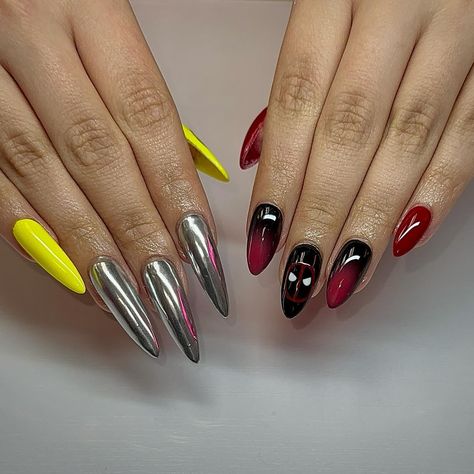 She’s Deadpool ready 😍😍 she wanted claws just like Wolverine so as always, I delivered 😎 Soak off : $20 Gel x set : $60 Art : $30 Total : $110 Deadpool Nails Acrylic, Deadpool And Wolverine Nail Art, Wolverine Nail Art, Deadpool Nail Art, Deadpool And Wolverine Nails, Deadpool Nails, Venom Nails, Gel X Set, Wolverine Nails