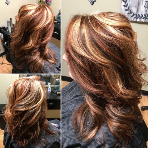 Alt Hair Colors, Hair Dye Inspiration, Curly Hair Dye, Orange Brown Hair, Short Light Brown Hair, Highlights Blonde Hair, Alt Hair, Calico Hair, Dye Inspiration