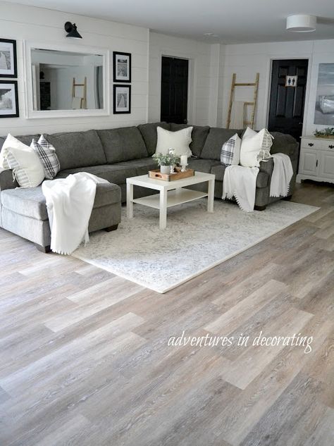 Living Room With Vinyl Plank Flooring, Vynil Flooring Ideas Living Room, Vinyl Plank Living Room, Living Room With Vinyl Flooring, Vinyl Plank Flooring Ideas House, Flooring For Home, Floor Remodeling Ideas, Vinyl Plank Flooring In Basement, Basement Floor Ideas Vinyls