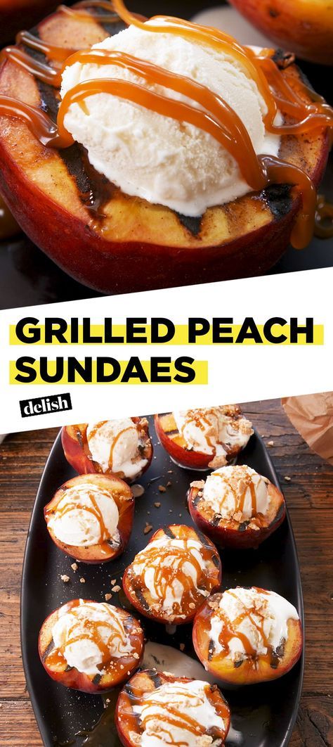 Sundae Recipes, Caramel Dessert, Foodie Lover, Bbq Desserts, Grilled Desserts, Fruit Ideas, Grilled Fruit, Peach Tree, Hot Dog Recipes