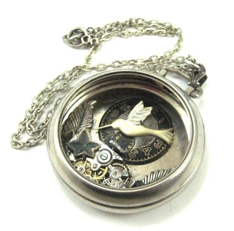 Hummingbird Steampunk Hummingbird, Altered Clocks, Punk Steampunk, Steampunk Pocket Watch, Hummingbird Jewelry, Steampunk Pendant, Clock Faces, Hummingbird Necklace, Diesel Punk