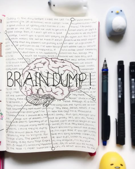 When my brain gets cluttered and I start to feel overwhelmed, I know it’s time for a brain dump. Using my bullet journal to clear the clutter is best. Journaling Brain Dump, What To Put In My Journal, Braindump Ideas, Mind Dump Journal, Brain Dump Ideas, Brain Dump Bullet Journal, Brain Dump Journal, Journal Topics, Clear The Clutter