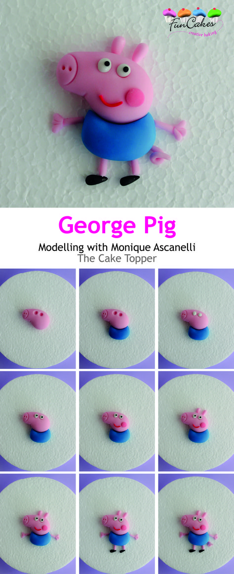 Fondant Peppa Pig Tutorial, Peppa Pig Cake Topper Fondant, Easy Peppa Pig Cake, Peppa Pig George Cake, Peppa Cake Topper, Peppa Pig Fondant, George Pig Cake, Pinwheel Cake, Peppa Birthday