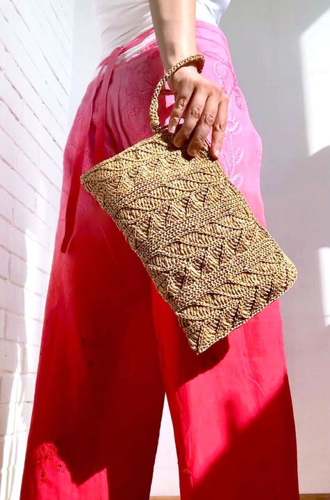 Crochet Pattern. Raffia Clutch Bag Crochet Pattern Bag, Clutch Bag Pattern, Holiday Handbag, Raffia Clutch, Crochet Clutch Bags, Bag Crochet Pattern, Crochet Bag Pattern Free, Pattern Bag, Crochet Handbag