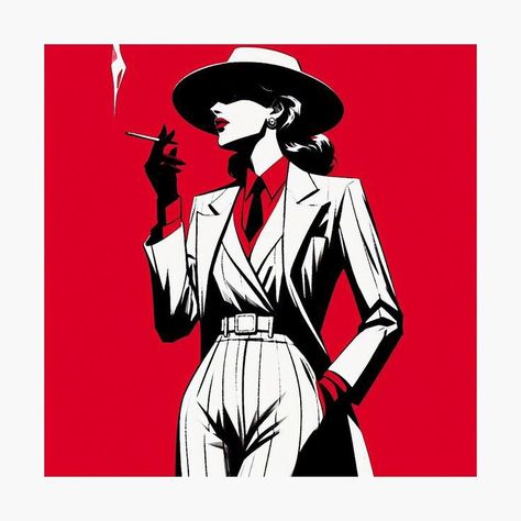 Noir Aesthetic Women, Noir Art Illustration, Detective Woman Aesthetic, Woman In Suit Art, Noir Detective Aesthetic, Neve Gallus, Spy Drawing, Spy Illustration, Spy Woman