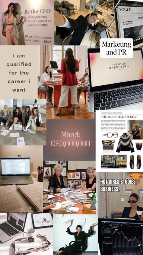 Career Vision Board Examples, Fashion Marketing Career, Job Vision Board, Marketing Career Aesthetic, Journalism Career, Business Major, Vision Board Pics, Women Ceo, Vision Board Examples