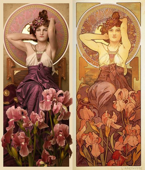 Art Nouveau Mucha, Different Gemstones, Mucha Art, Art Nouveau Illustration, Color Collage, Marvelous Designer, Alphonse Mucha, Dream Art, Pretty Art