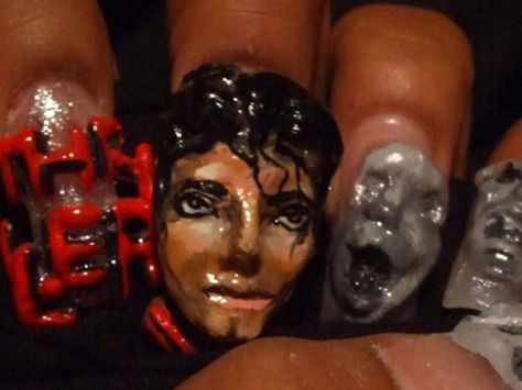 Would YOU wear these crazy Michael Jackson nails? Mj Thriller, Horror Nails, Michael Jackson Thriller, Fingernail Designs, Nail Polish Art, Crazy Nails, Unique Nails, Creative Nails, Love Painting