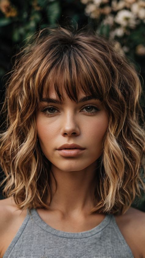 🌟🎀 Quick Women’s Hair Styles Over 50 Medium-Length Shag Haircuts | Exquisite Refinement Wavy Haircuts With Bangs, Hair Styles Over 50, Styles Over 50, Wavy Bangs, Bronde Balayage, Shag Haircuts, Saving Techniques, Wavy Haircuts, Shag Haircut