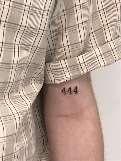 444 Tattoo Meaning, Inside Finger Tattoos, Angel Number Tattoo, 444 Tattoo, Glyph Tattoo, Small Chest Tattoos, Number Tattoo, Number Tattoos, Skin Drawing