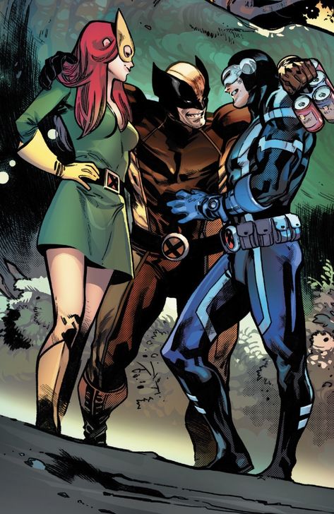 Cyclops, Jean Grey, and Wolverine Wolverine Halloween Costume, Wolverine And Jean, Wolverine And Jean Grey, Marvel Jean Grey, Marvel Character Design, Xmen Comics, Marvel Xmen, Logan Wolverine, Comic Book Panels