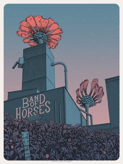 Band of Horses - Neal Williams - 2016 ---- Omg Posters, Band Of Horses, Winter Music, Concert Poster Design, Iconic Poster, Magazine Illustration, Music Images, Expressive Art, Music Posters