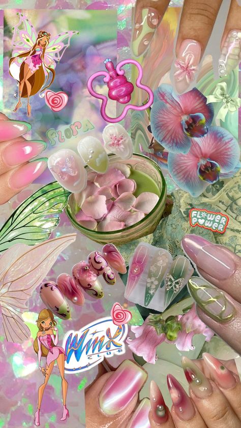 Flora Winx Nails Inspiration. #winxclub #winxclubflora #winxflora Flora Winx Nails, Winx Flora Wallpapers, Winx Club Mythix Flora, Flora World Of Winx Icon, Winx Flora, Flora Winx Club Season 1, Nails Inspiration, Manicure, France