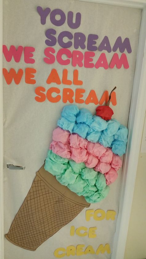 Classroom Door : Ice Cream Ice Cream Cone Classroom Door Decoration, Ice Cream Classroom Theme Decor, Ice Cream Classroom Door, Ice Cream Door Decorations Classroom, Ice Cream Bulletin Board Ideas, Ice Cream Bulletin Board, Summer Classroom Door, Ice Cream Classroom, Candy Theme Classroom